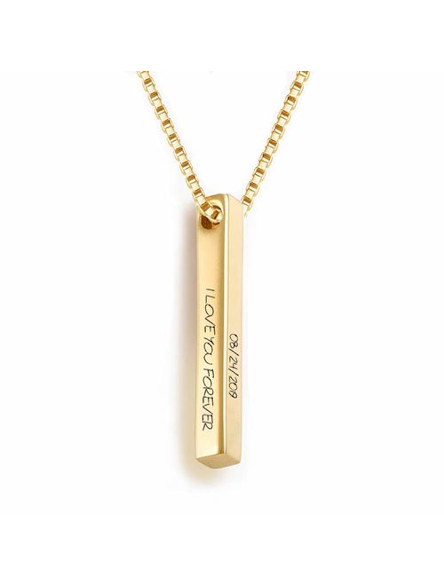 Yofair Custom Vertical Bar Necklace Personalized 925 Sterling Silver Couple Engraved 3D Bar Pendant Jewelry for Men Women