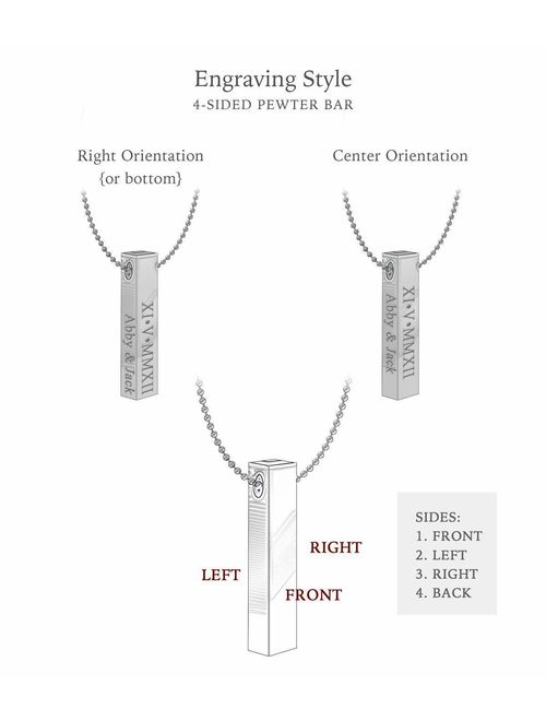 Engraved 3D Bar necklace for Men, Personalized 4 Sided Vertical Bar Necklace, Name Bar Necklace [3DMP]