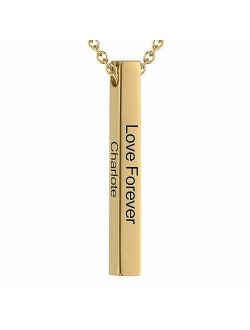 LAOFU Name Necklace Personalized 4 Sided Vertical Engraved 3D Bar Pendant Necklace, Customized Jewelry Gift for Women