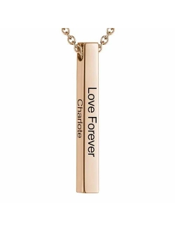 LAOFU Name Necklace Personalized 4 Sided Vertical Engraved 3D Bar Pendant Necklace, Customized Jewelry Gift for Women