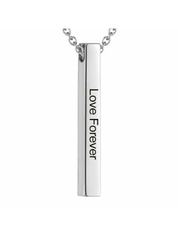 LAOFU Name Necklace Personalized 4 Sided Vertical Engraved 3D Bar Pendant Necklace, Customized Jewelry Gift for Women