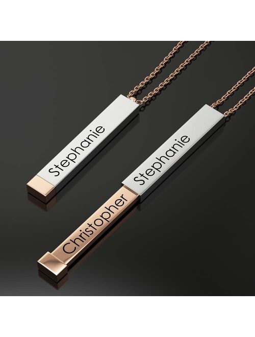 .925 Sterling Silver 3D Bar Custom Name Necklace Personalized - Engraved Name, (Choice of Shapes)