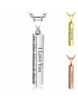 Personalized 4 Sided Vertical Engraved 3D Bar Necklace Pendant,Custom Necklace