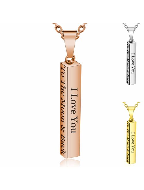 Personalized 4 Sided Vertical Engraved 3D Bar Necklace Pendant,Custom Necklace