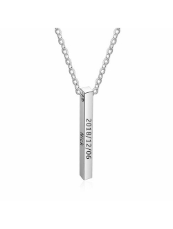 Free Engraving 4 Side Vertical Name Bar Necklaces for Men Women Engraved Coordinate Necklace Initial Pendant Necklace for Birthday Gift