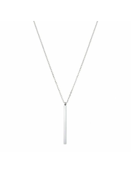 Stainless Steel 3D Bar Necklace Personalized Adjustable Silver Necklace Gift for Women Girls