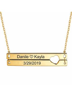 Hybedora Personalized Bar Necklace, Engraved Birthstone Custom Name Necklace Charm Jewelry Gift for Women and Men