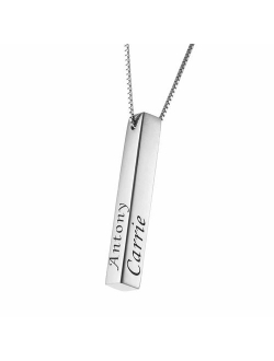 Personalized 3D Bar Necklace Pendant Engraved for Women Men 925 Sterling Silver White Gold Plated Custom Made Names Initial