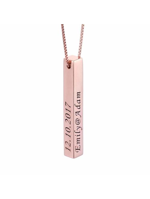 Personalized 3D Bar Necklace Pendant Engraved for Women Men 925 Sterling Silver White Gold Plated Custom Made Names Initial