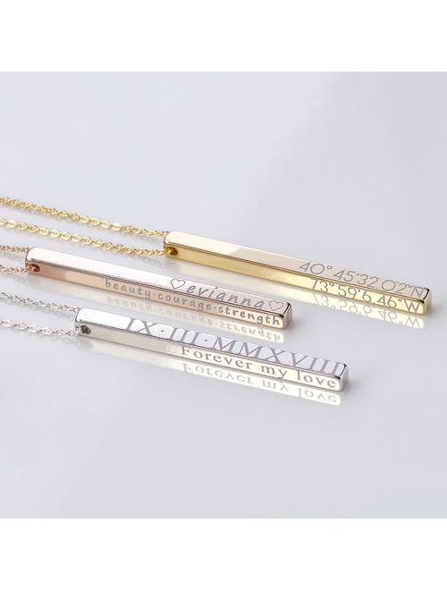 Personalized Vertical Bar Necklace Coordinate Jewelry Valentine's Day Gift for Her Roman Numeral Graduation Gift Engraved 3D Necklaces for Women Initial Necklace - 4SBN