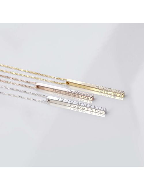 Personalized Vertical Bar Necklace Coordinate Jewelry Valentine's Day Gift for Her Roman Numeral Graduation Gift Engraved 3D Necklaces for Women Initial Necklace - 4SBN