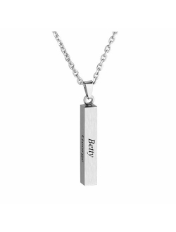 Jovivi Personalized 4 Sided Stainless Steel Cube Vertical Bar Necklace, Custom Names Necklace Message Engraved Dainty Jewelry for Men Women