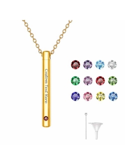 Customized Cremation Urn Necklace Stainless Steel / 18K Gold Plated Personalized Engrave Birthstone Cyclinder Bar/Moon Cat /4D Vertical Bar Memorial Keepsake Jewelry Ashe