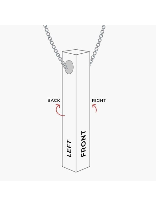 Personalized 4 Sided Vertical Bar Necklace Custom Text Engraved 3D Bar Pendant Stainless Steel Coordinate Jewelry for Couples