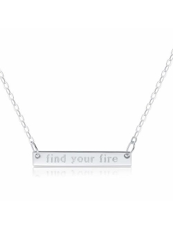 Bar Necklace [Find Your Fire Engraved] - (Horizontal - Believe It Bar) - Inspirational Jewelry - [.925 Sterling Silver] - 18 Inch