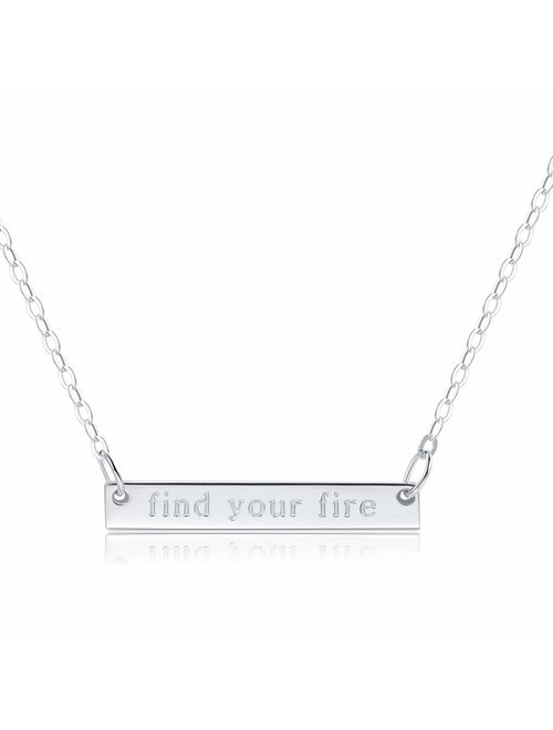 Bar Necklace [Find Your Fire Engraved] - (Horizontal - Believe It Bar) - Inspirational Jewelry - [.925 Sterling Silver] - 18 Inch