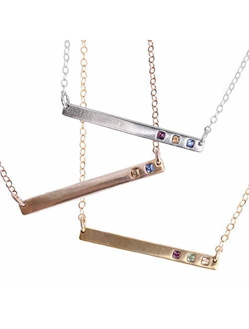 Personalized Sterling Silver Bar Necklace with Birthstones by Nelle & Lizzy