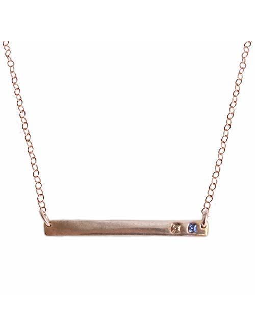 Personalized 24K Rose Gold Bar Necklace with Birthstones by Nelle & Lizzy