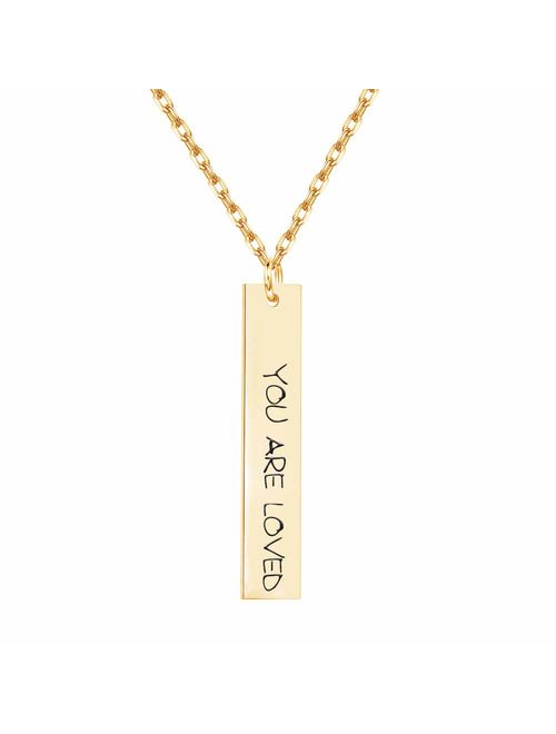 Dreamdecor Custom Bar Necklace Engraved Bar Pendant Necklace Personalized Horizontal Bar Name Necklace for Women