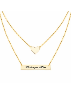 MeMoShe Personalized Bar Necklace, 18K Gold Plated Custom Name Engravable Necklace with Adjustable Chain Charm Gift for Bridesmaid