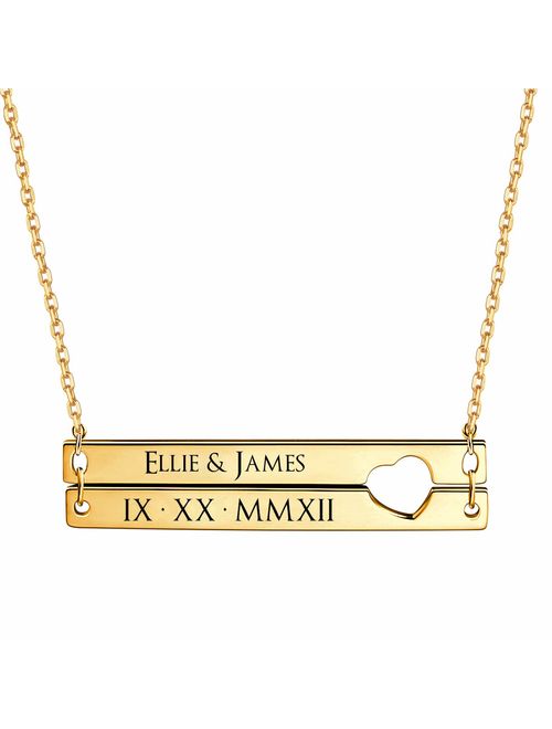 MeMoShe Personalized Bar Necklace, 18K Gold Plated Custom Name Engravable Necklace with Adjustable Chain Charm Gift for Bridesmaid