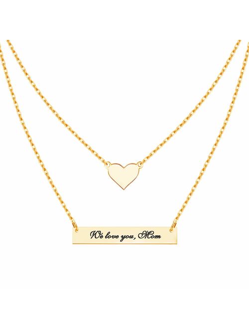 MeMoShe Personalized Bar Necklace, 18K Gold Plated Custom Name Engravable Necklace with Adjustable Chain Charm Gift for Bridesmaid