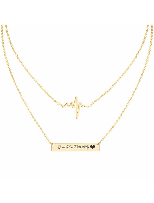 MeMoShe Personalized Bar Necklace, 18K Gold Plated Custom Name Engravable Necklace with Adjustable Chain Charm Gift for Bridesmaid