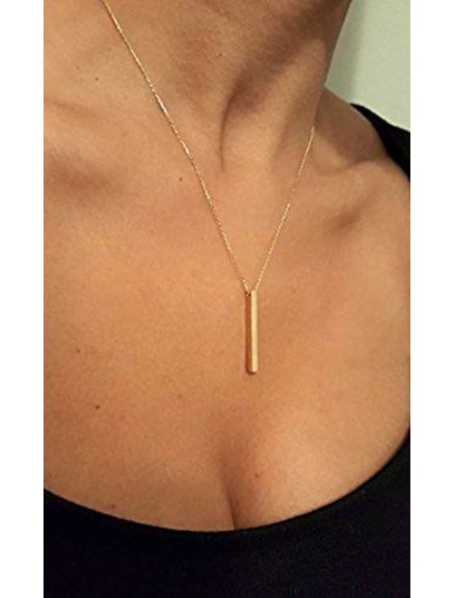 14k Solid Gold 3D bar necklace, 4 sided cube bar, Gold vertical bar necklace, Jewelry, Gold bar, longitude, coordinates, names, engraved,