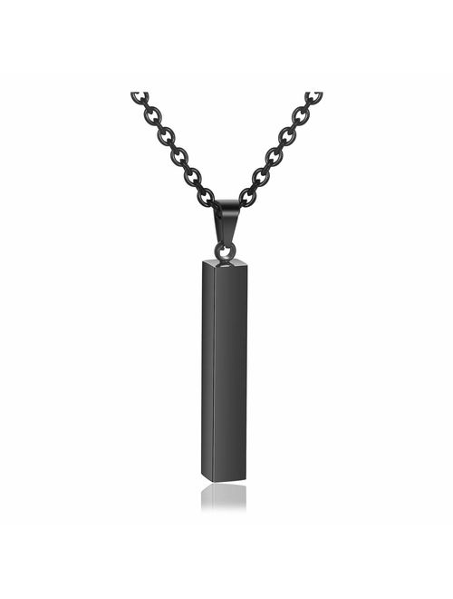 Zysta Engraving 3D Bar Name Necklace Personalized Text Message Cool Simple Design Women Customized Dangle Vertical Cuboid Stick Pendant Necklaces Birthday Gift