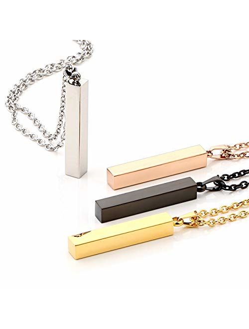 Zysta Engraving 3D Bar Name Necklace Personalized Text Message Cool Simple Design Women Customized Dangle Vertical Cuboid Stick Pendant Necklaces Birthday Gift