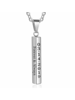 Custom Vertical 3D Bar Necklace Personalized Couple Stainless Steel Womens Engraved Pendant Names Initial Necklace for Men