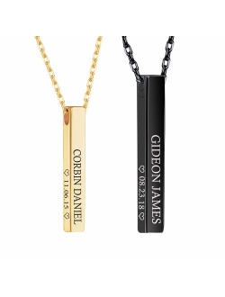 DayOfShe Personalized Vertical Bar Necklace 4 Sided Message Engraved Necklace with Name Custom Mens Jewelry for Couples