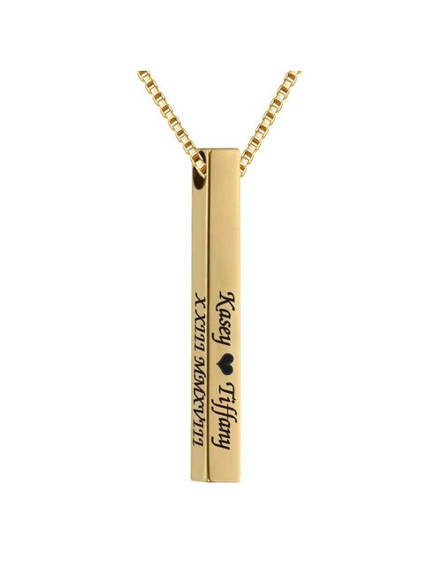 DayOfShe Personalized Vertical Bar Necklace 4 Sided Message Engraved Necklace with Name Custom Mens Jewelry for Couples