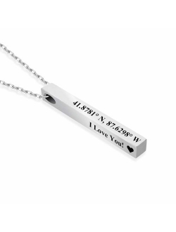 Personalized Name Necklace, Customized 3D Bar Necklace with 4 Side Engravable Custom Stainless Steel Pendant Jewelry for Men and Women