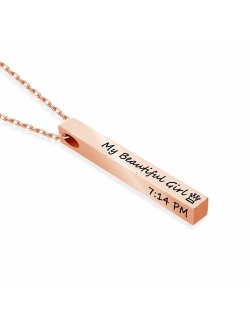 Personalized Name Necklace, Customized 3D Bar Necklace with 4 Side Engravable Custom Stainless Steel Pendant Jewelry for Men and Women