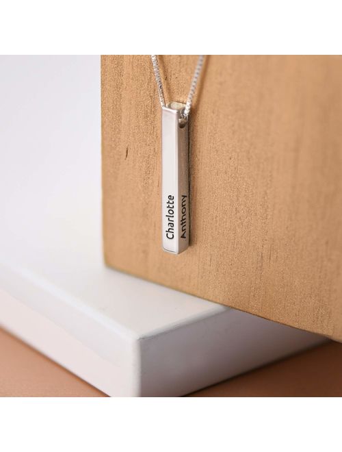 Handmade Personalized Women's Engraved 3D Bar Name Necklace in Sterling Silver 925 - Custom Made Woman Mother's Day Jewelry Gift for Her Mom Grandma Wife