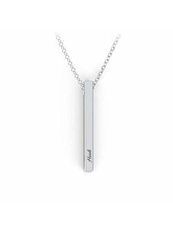 Sterling Silver (Never Plated) Vertical 3D Name Bar with Engraving with chain by Jewlr