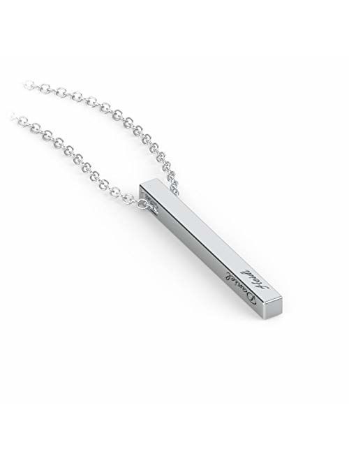 Sterling Silver (Never Plated) Vertical 3D Name Bar with Engraving with chain by Jewlr