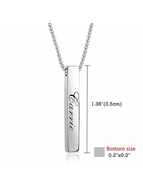 Sterling Silver Engraved Names Personalized Vertical Cuboid Bar Necklace Custom Initials Words Unisex Gifts