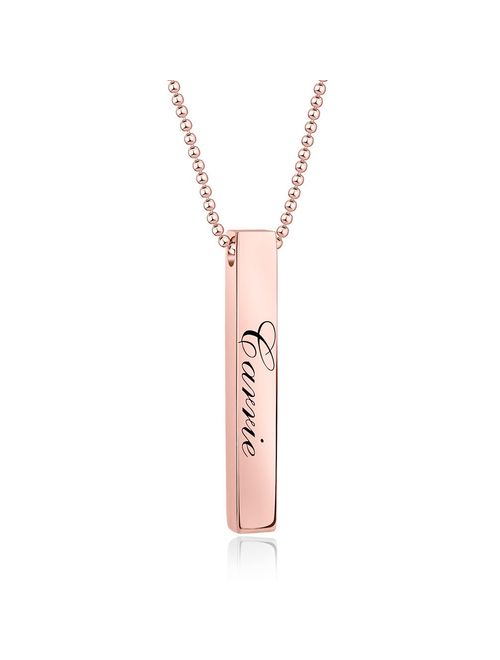 Sterling Silver Engraved Names Personalized Vertical Cuboid Bar Necklace Custom Initials Words Unisex Gifts