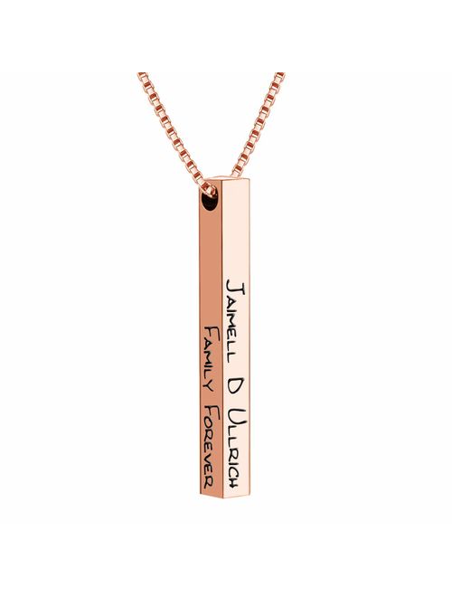 Dreamdecor Vertical Custom 3D Bar Necklace Personalized Engraved Message Pendant Necklace for Mother