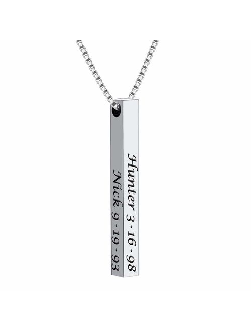 Dreamdecor Vertical Custom 3D Bar Necklace Personalized Engraved Message Pendant Necklace for Mother