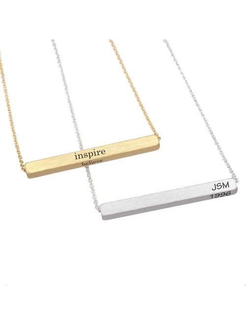 Horizontal bar Personalized Engraved Customized Monogram 3-D 4 sided Name Initial Alphabet Bar Brass Necklace, BN742