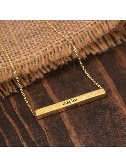 Horizontal bar Personalized Engraved Customized Monogram 3-D 4 sided Name Initial Alphabet Bar Brass Necklace, BN742