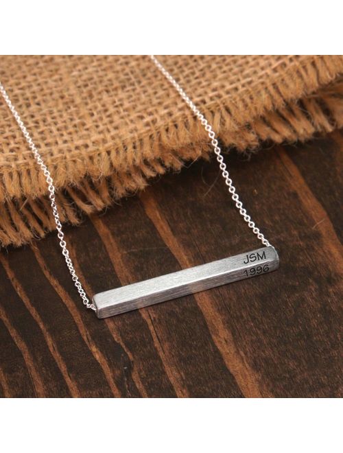 Horizontal bar Personalized Engraved Customized Monogram 3-D 4 sided Name Initial Alphabet Bar Brass Necklace, BN742