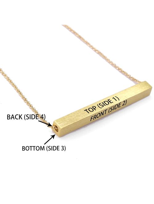 Horizontal bar Personalized Engraved Customized Monogram 3-D 4 sided Name Initial Alphabet Bar Brass Necklace, BN742