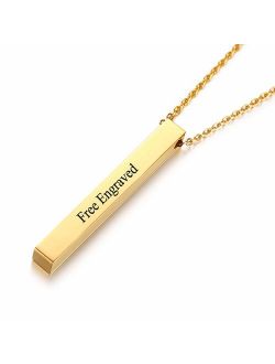 POSHFEEL Personalized Couple Stainless Steel Necklace Engraved Initial Name Vertical Bar Necklace Birthday Gift Four Sides Square Bar Customized