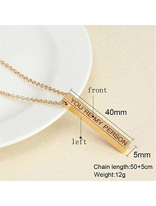 POSHFEEL Personalized Couple Stainless Steel Necklace Engraved Initial Name Vertical Bar Necklace Birthday Gift Four Sides Square Bar Customized