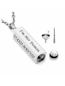 Jovivi Personalized Custom Vertical Tube Bar Urn Necklace for Ashes Memorial Keepsake Pendant Cremation Jewelry w/Filler Kit