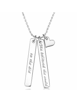 Women 925 Sterling Silver Personalized Inspirational Bar Pendant Necklace Jewelry Engraved ' She Believed She Could So She Did' Birthday Valentine's Day and Mother's Day 